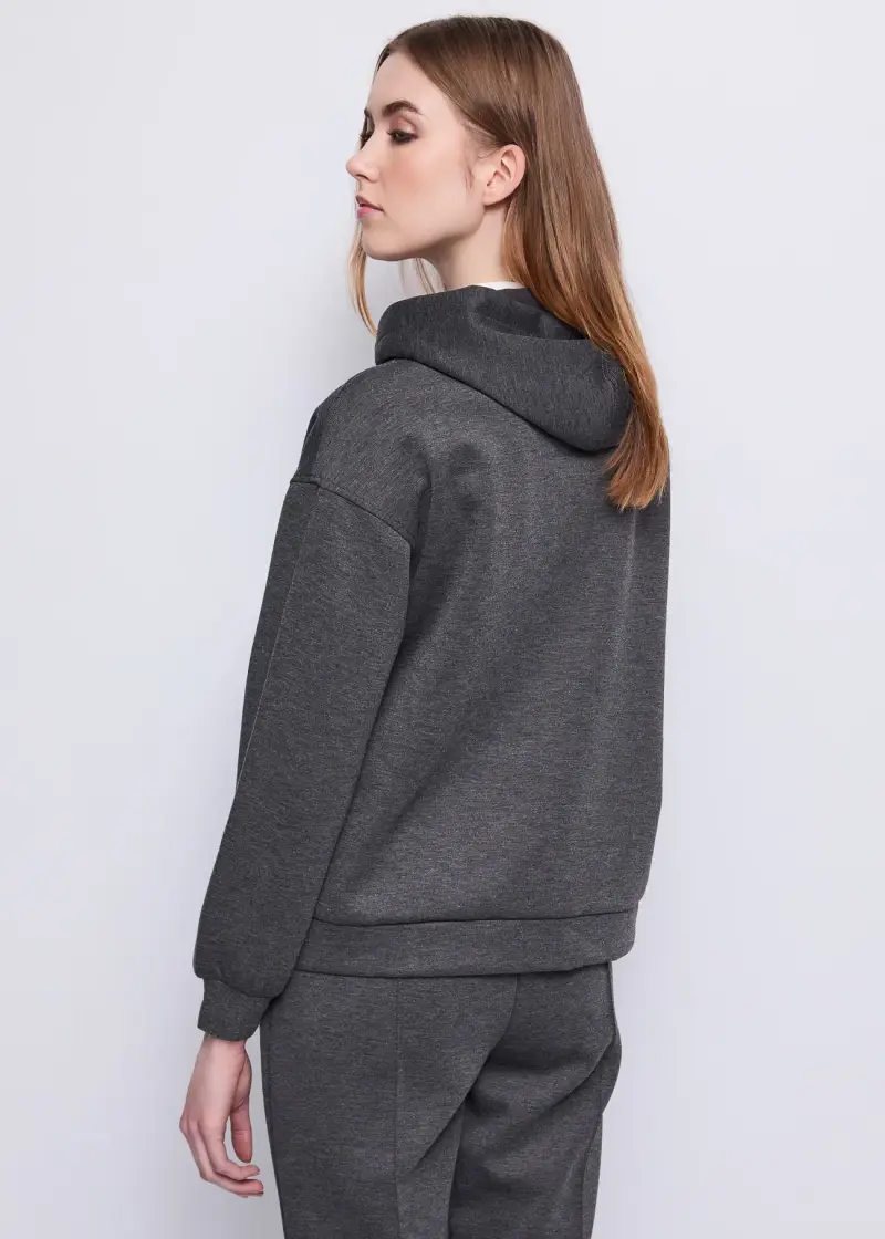 Jeans Felpa da donna con cappuccio e zip Nero miniatura 2