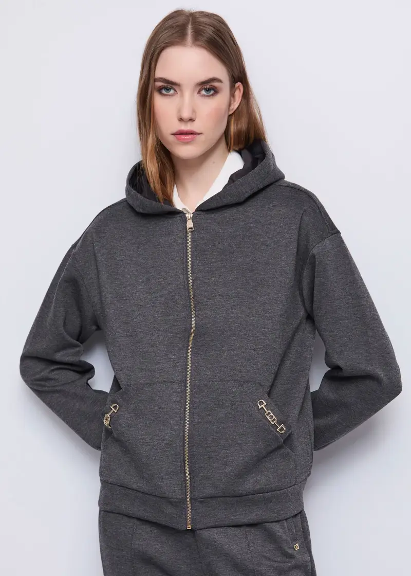 Jeans Felpa da donna con cappuccio e zip Nero