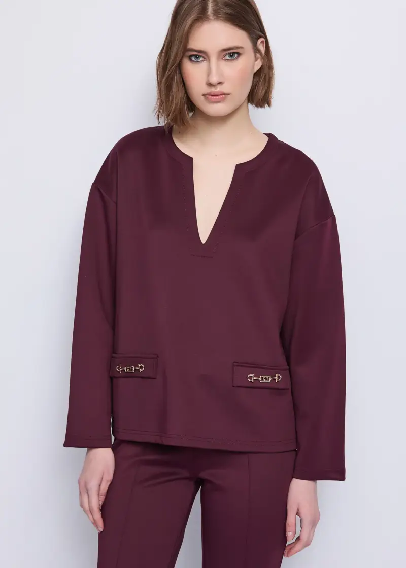 Jeans Felpa da donna con scollo a V Rosso