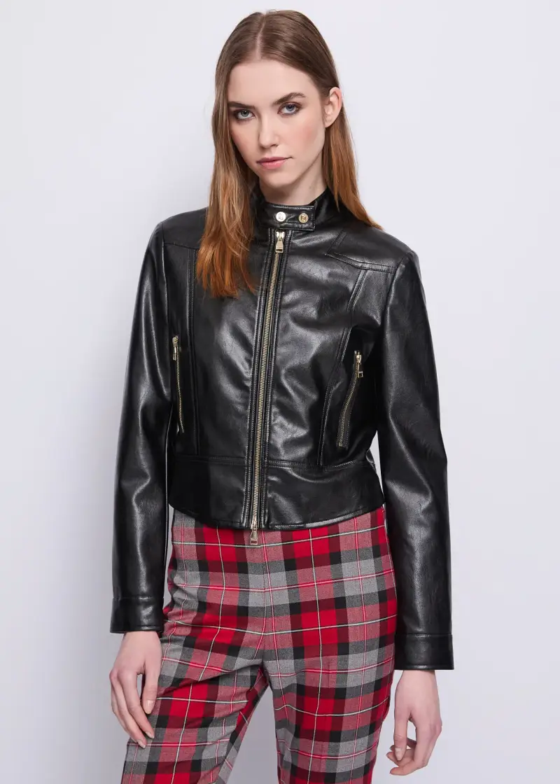 Jeans Giacca biker da donna con zip Nero