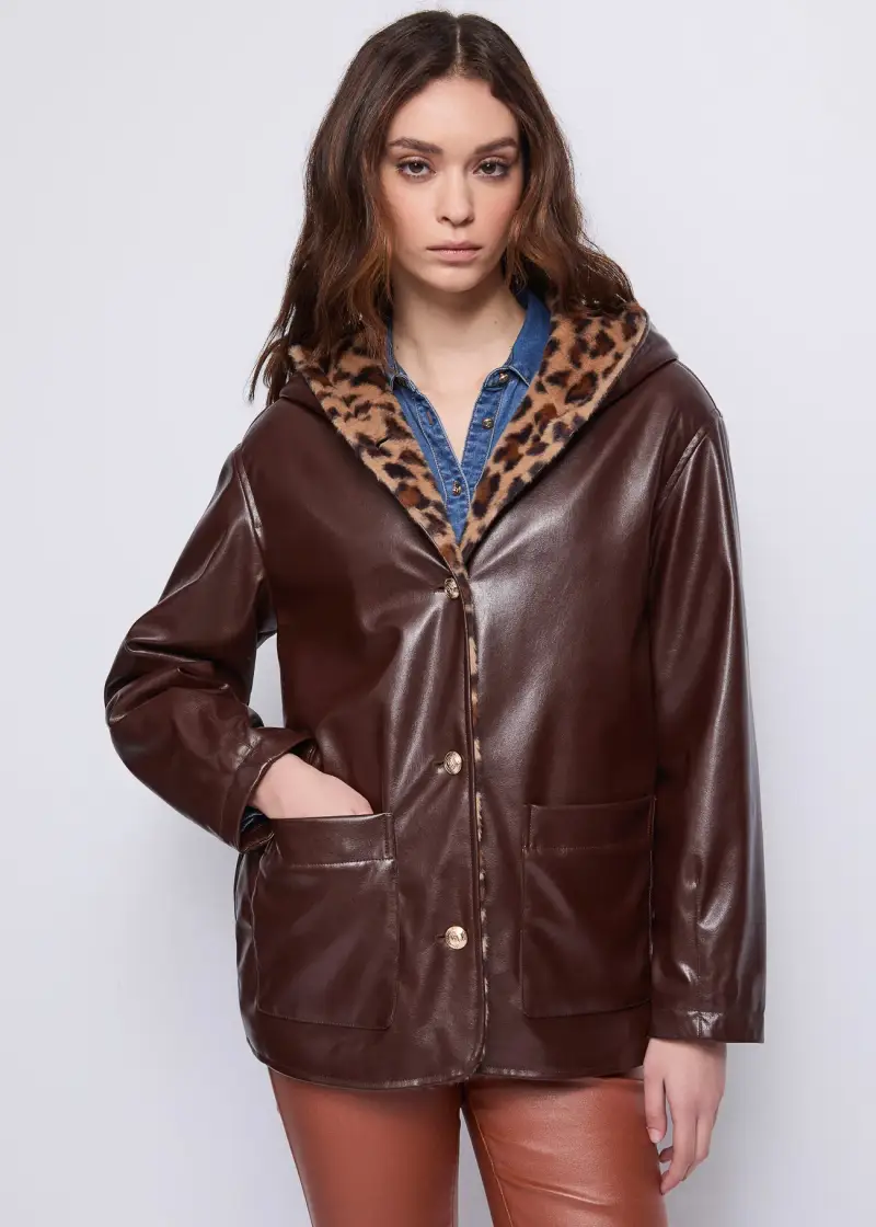 Jeans Giacca da donna con fodera animalier Marrone