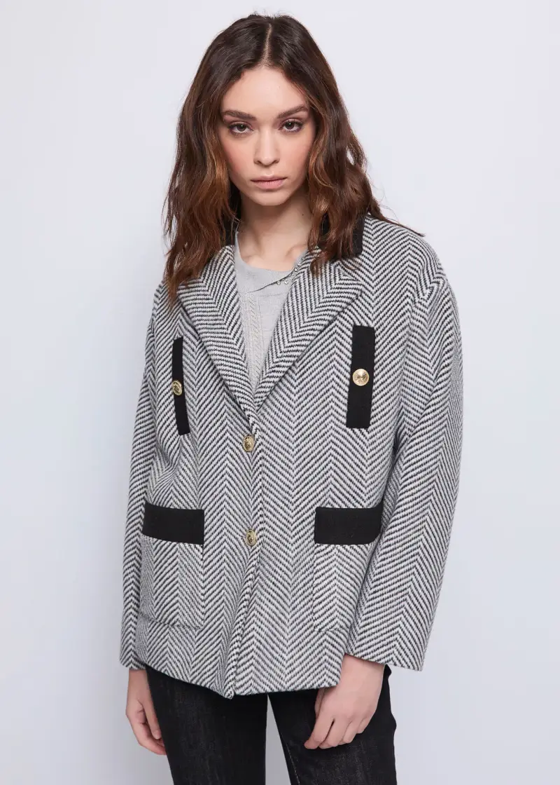 Jeans Giacca da donna jacquard con bottoni dorati Multicolore