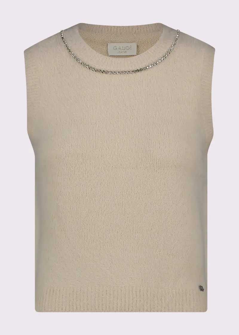 Jeans Gilet beige da donna in filato con strass Naturale