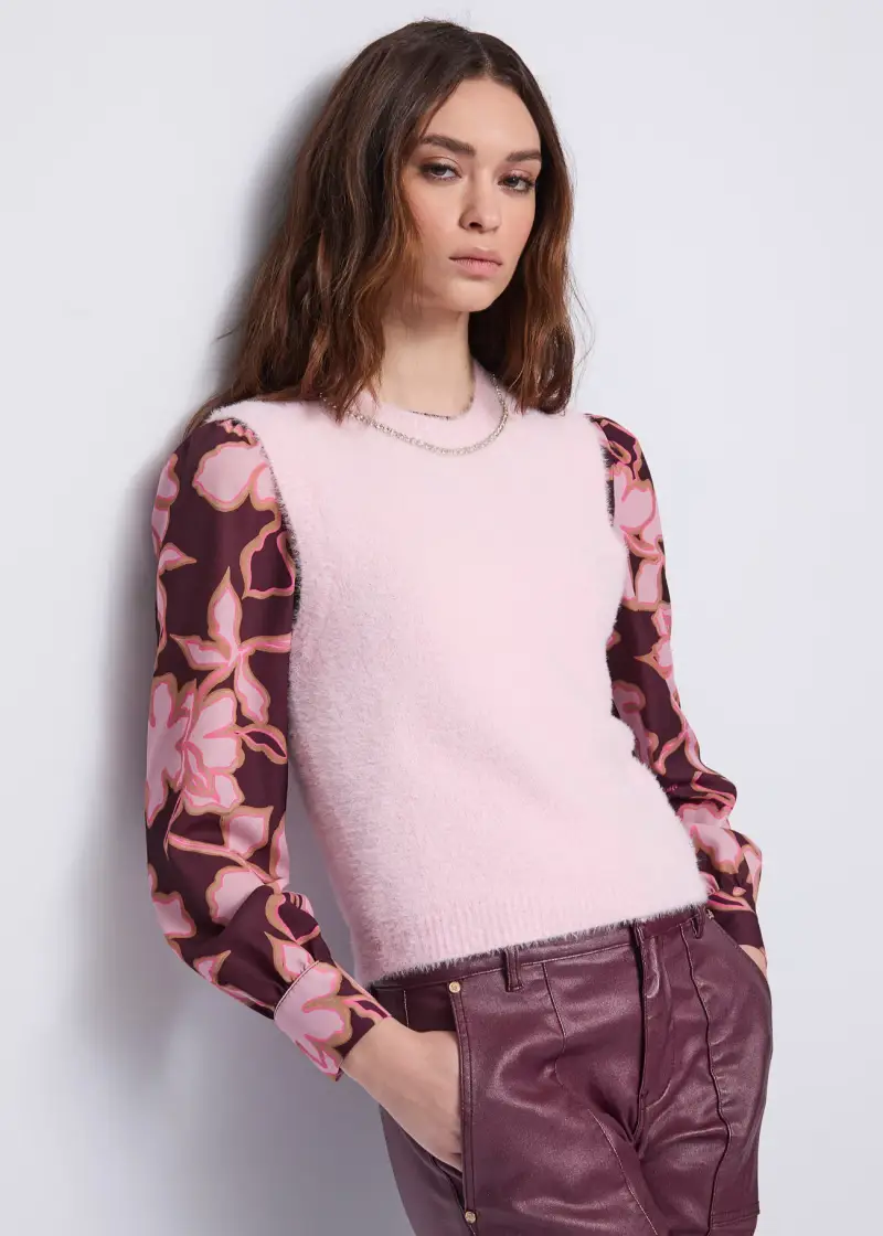 Jeans Gilet rosa da donna in filato con strass Viola