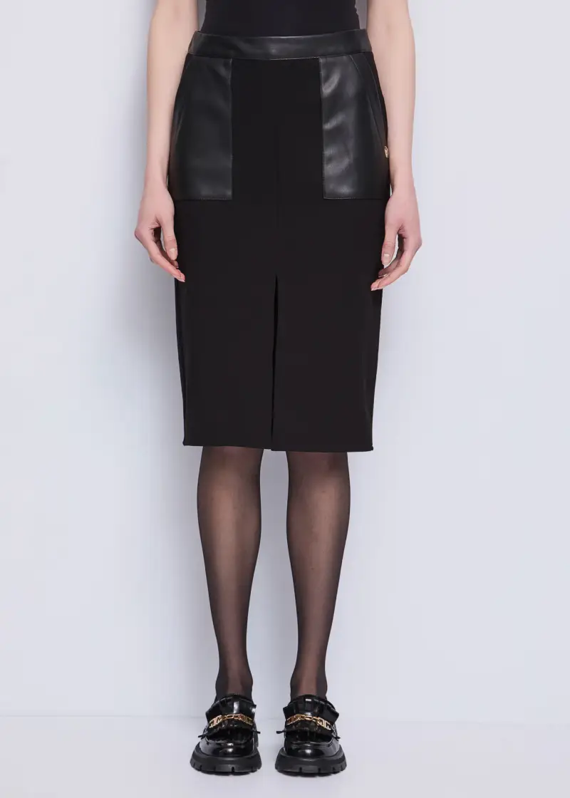 Jeans Gonna con dettagli in similpelle Nero