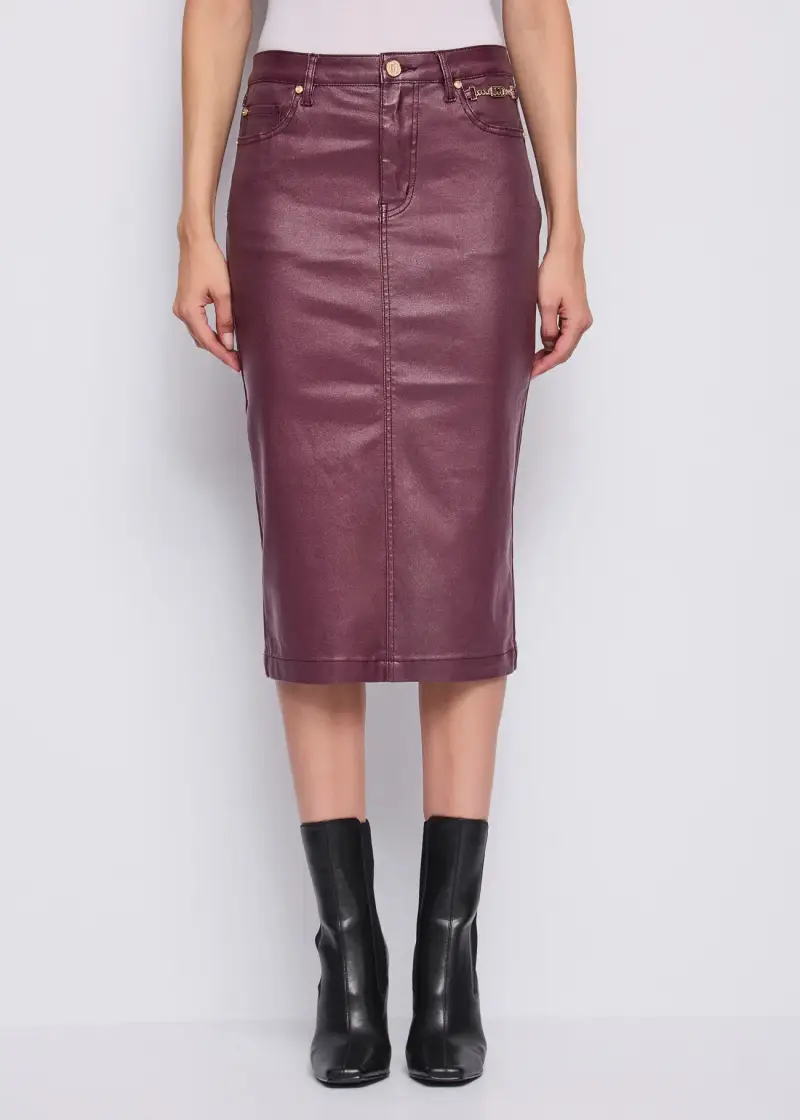 Jeans Gonna longuette con dettaglio gioiello Rosso