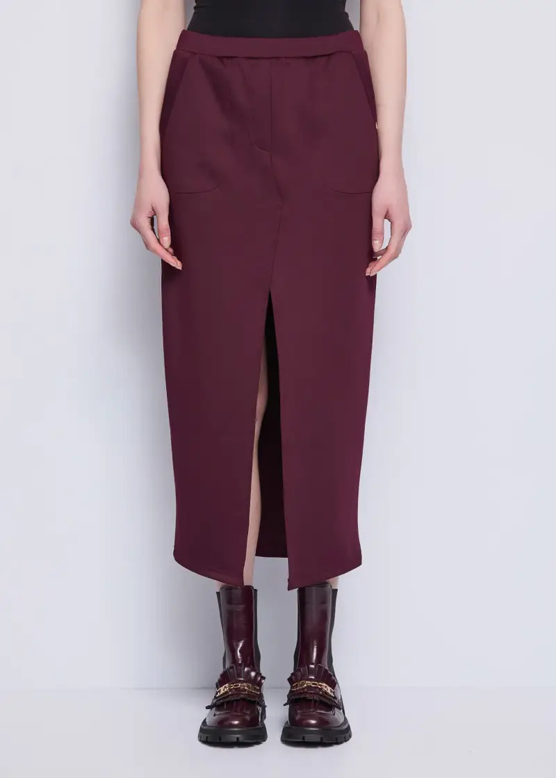 Jeans Gonna longuette con spacco sul davanti Rosso