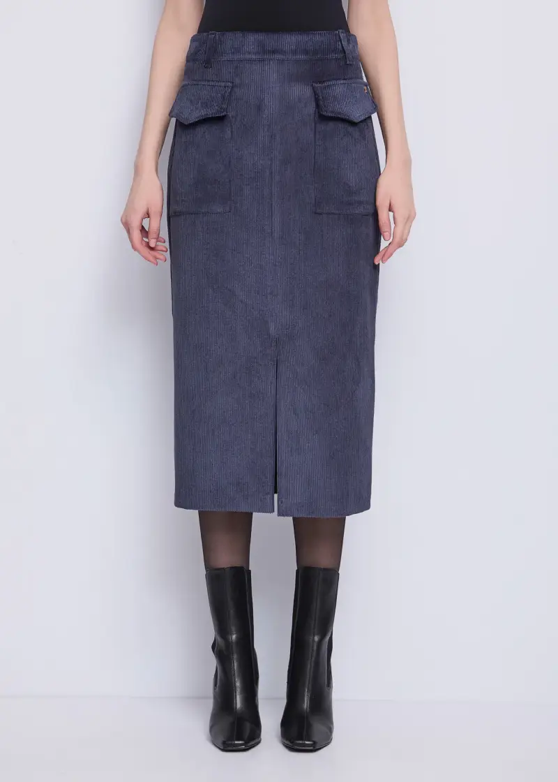 Jeans Gonna longuette con tasche a spacco Blu