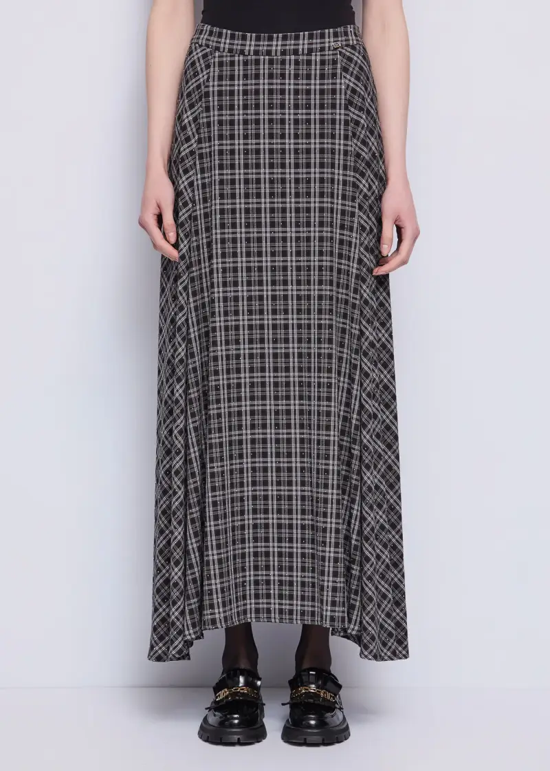 Jeans Gonna lunga con motivo check e strass Multicolore