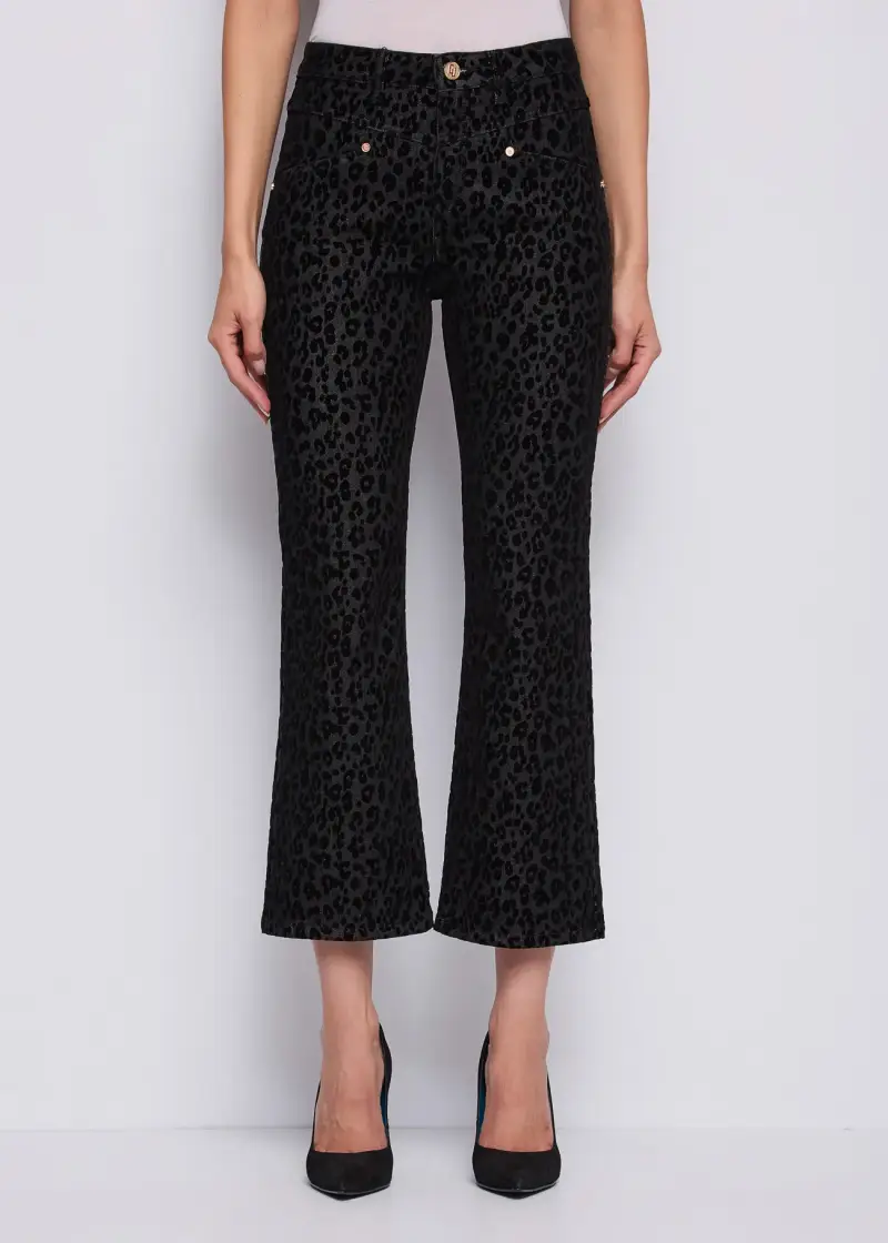 Jeans Jeans da donna in cotone con stampa flock animalier Multicolore