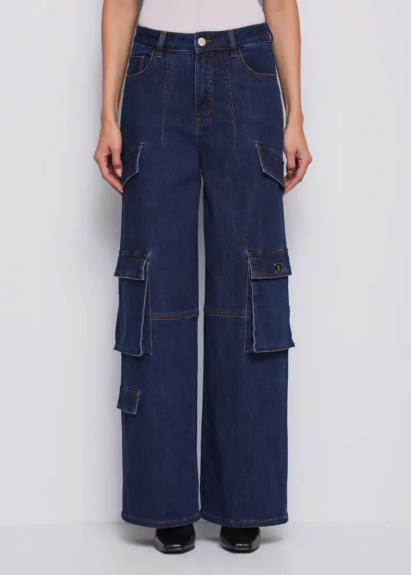 Jeans Jeans da donna wide leg con tasche cargo Multicolore