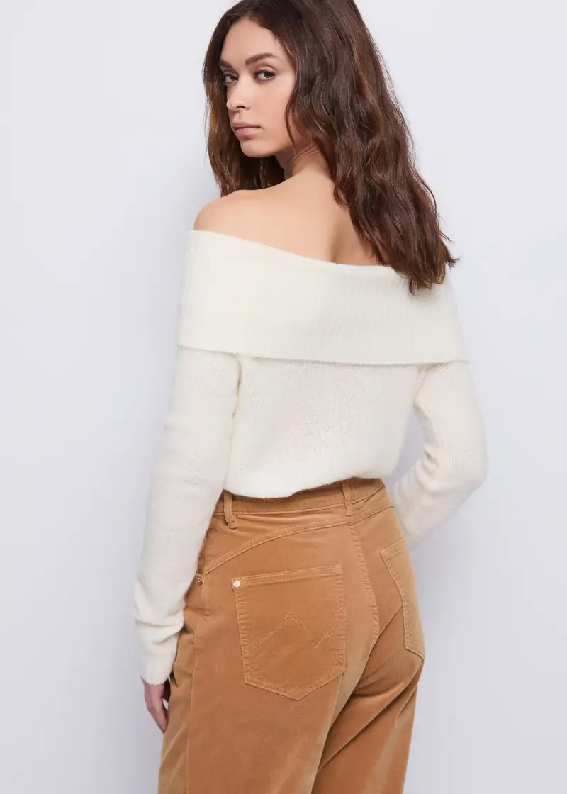 Jeans Maglia bianca da donna con strass Bianco miniatura 2