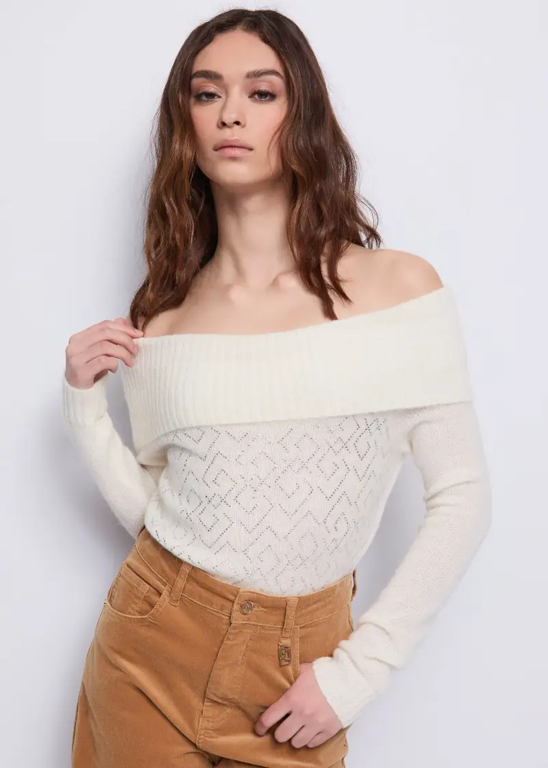 Jeans Maglia bianca da donna con strass Bianco