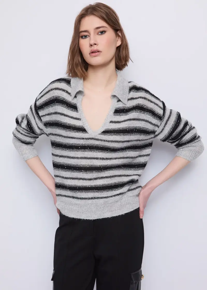 Jeans Maglia da donna a righe con paillettes Multicolore