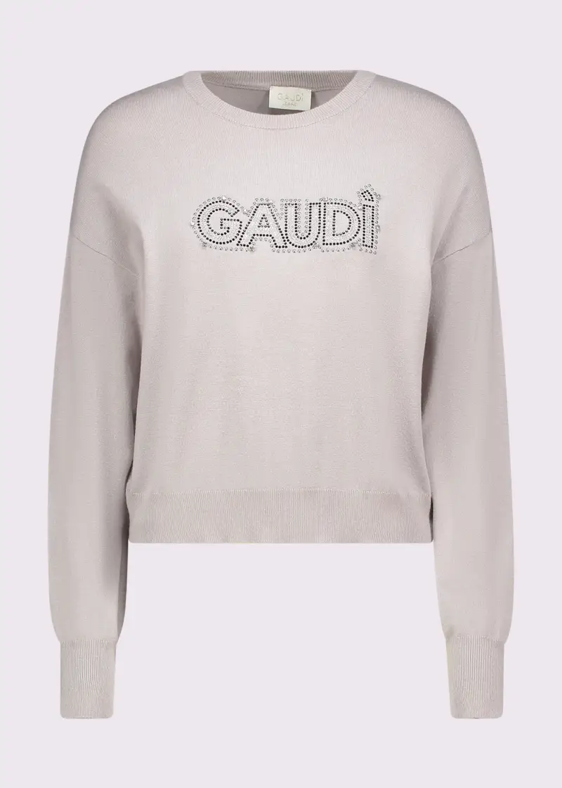 Jeans Maglia grigia da donna con logo e strass Naturale