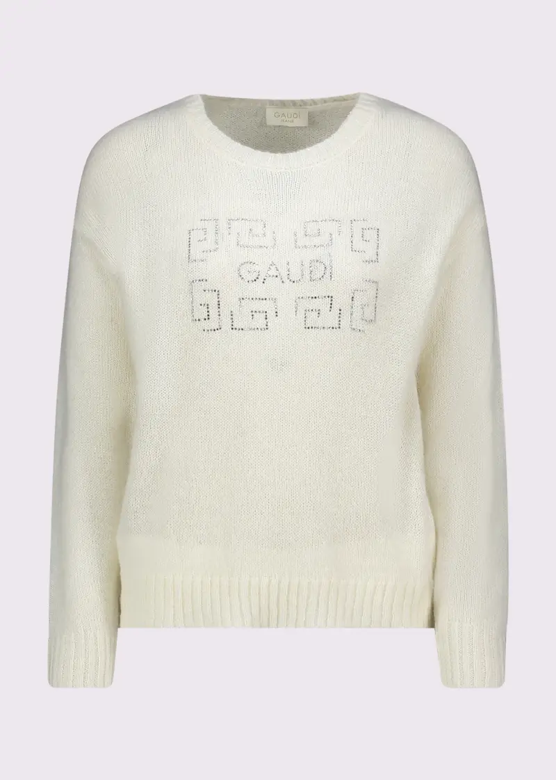 Jeans Maglia nera da donna con logo e strass Bianco