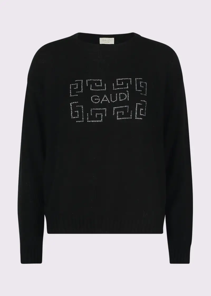 Jeans Maglia nera da donna con logo e strass Nero