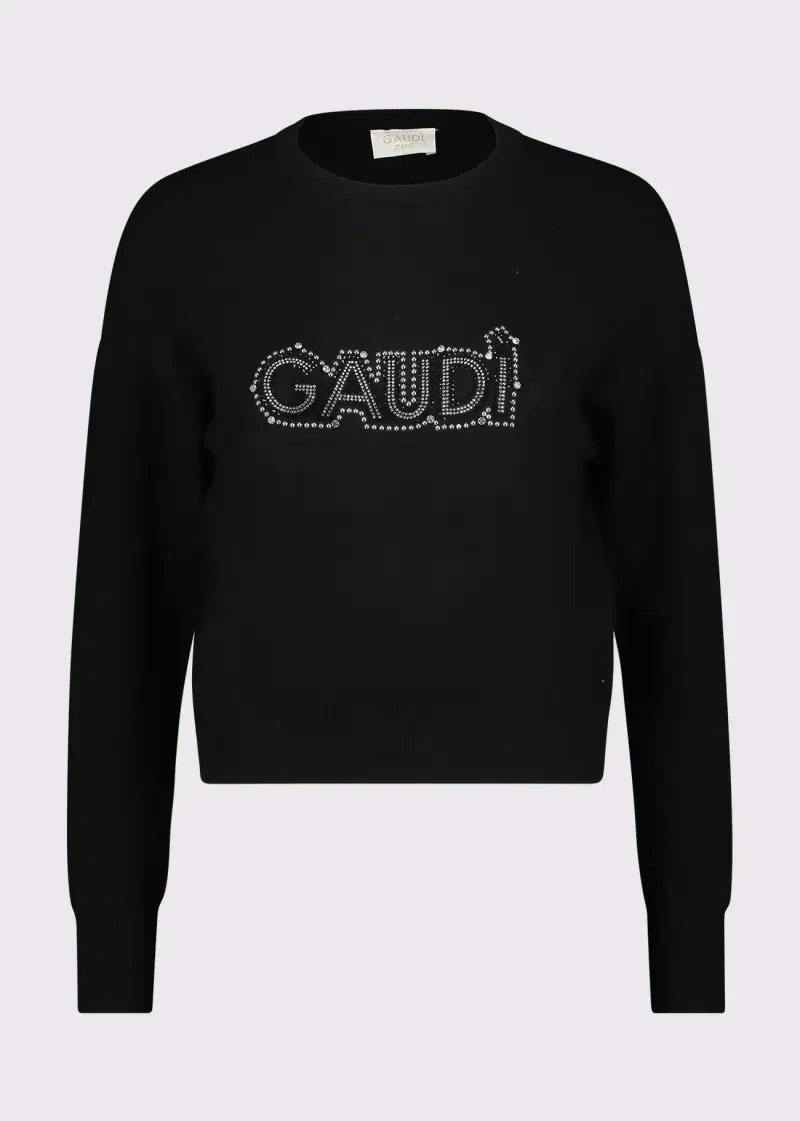 Jeans Maglia nera da donna con logo e strass Nero