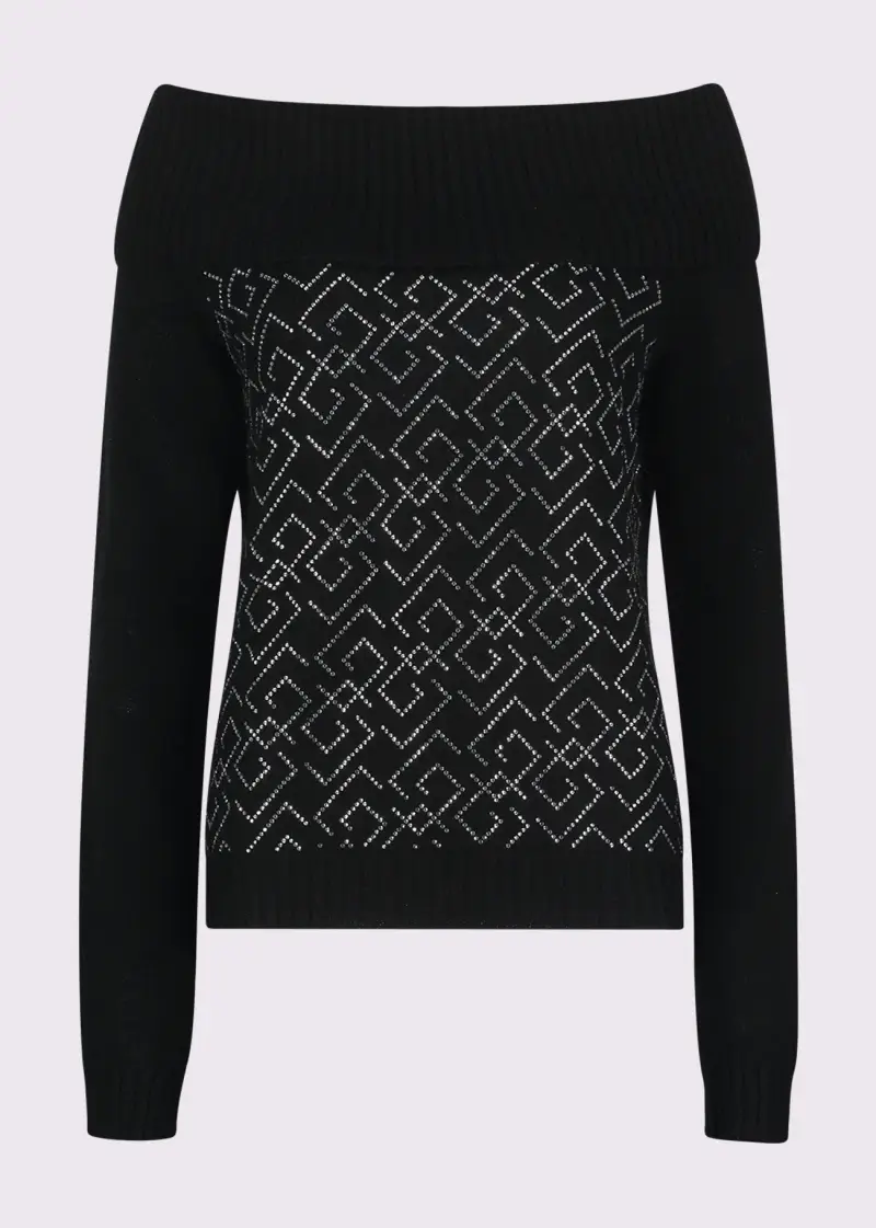 Jeans Maglia nera da donna con strass Nero