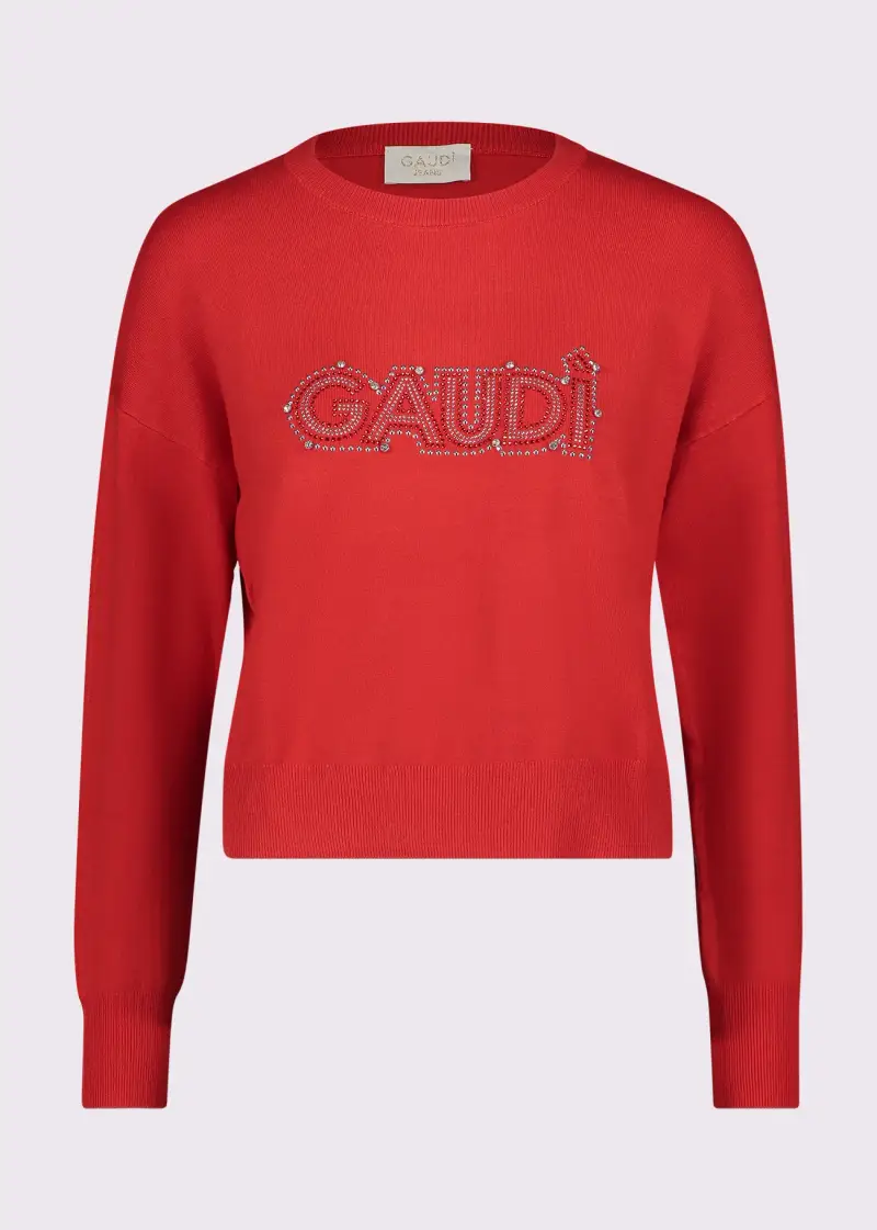 Jeans Maglia rossa da donna con logo e strass Rosso