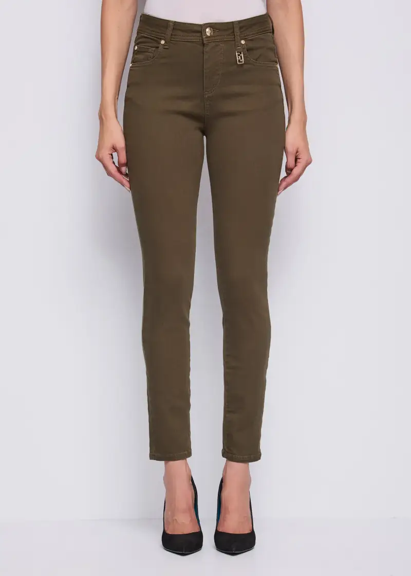 Jeans Pantaloni da donna a vita alta in twill Verde