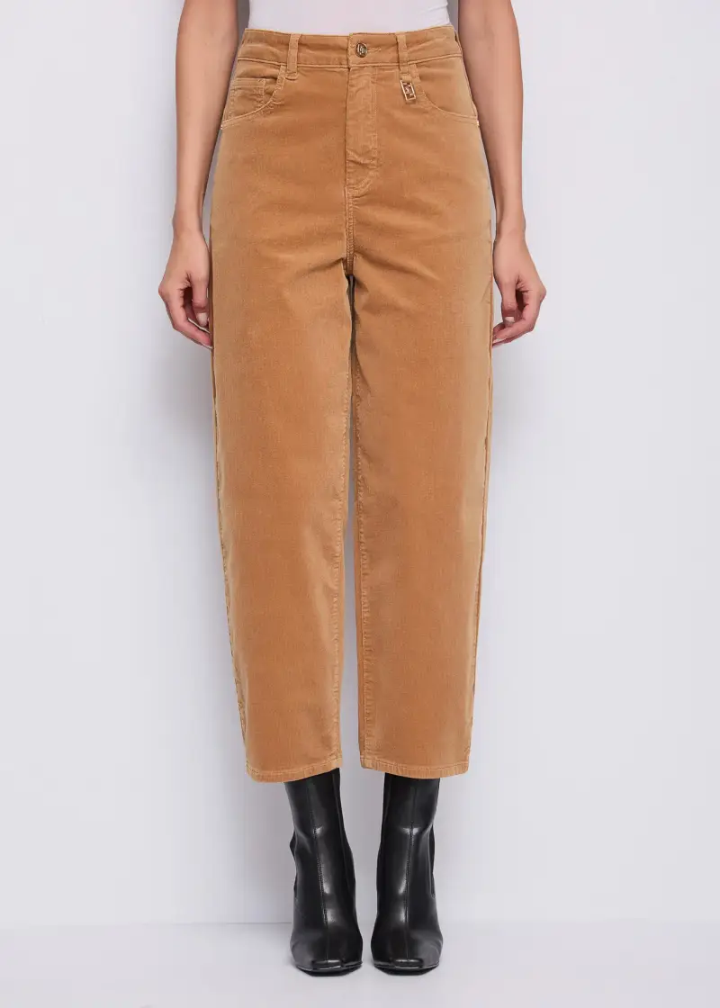 Jeans Pantaloni da donna a vita alta in velluto di cotone Marrone