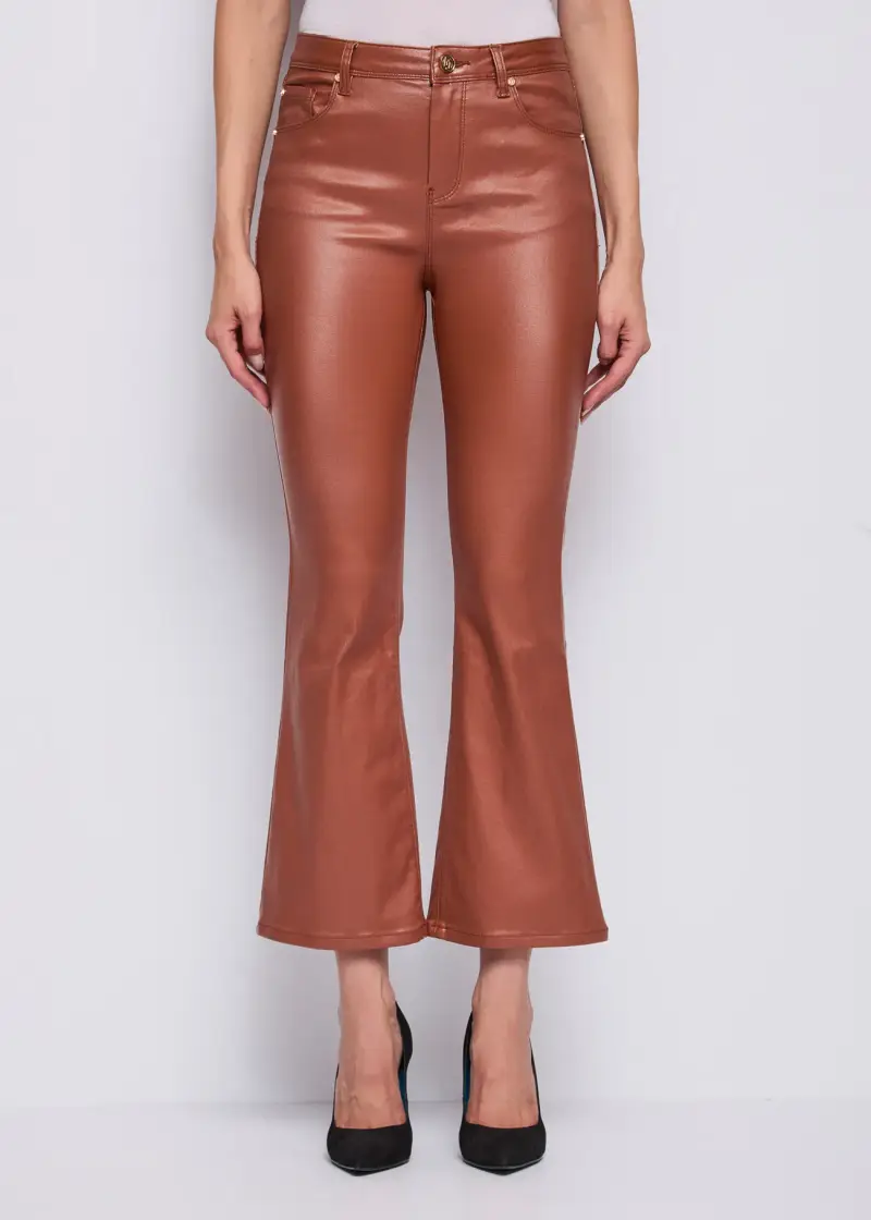 Jeans Pantaloni da donna effetto similpelle Marrone