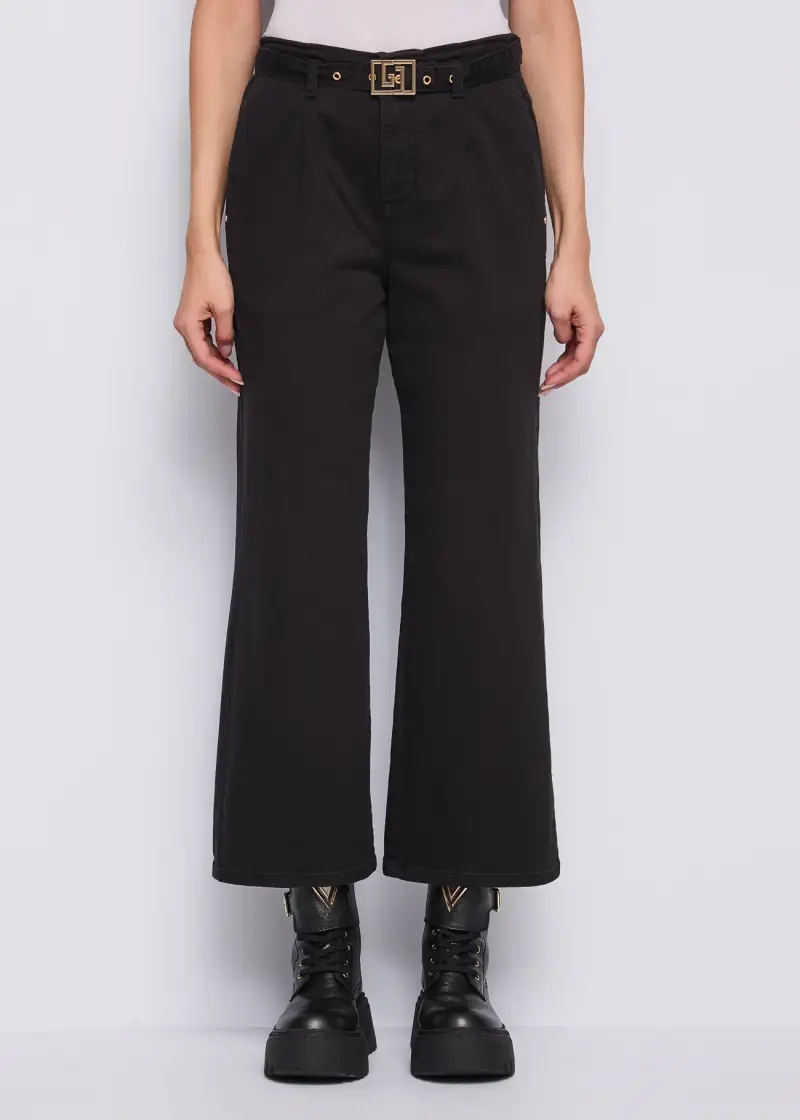 Jeans Pantaloni da donna in twill con cintura Nero