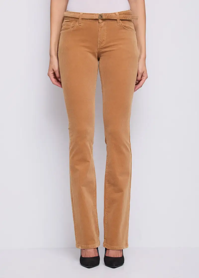 Jeans Pantaloni da donna in velluto di cotone con cintura Marrone