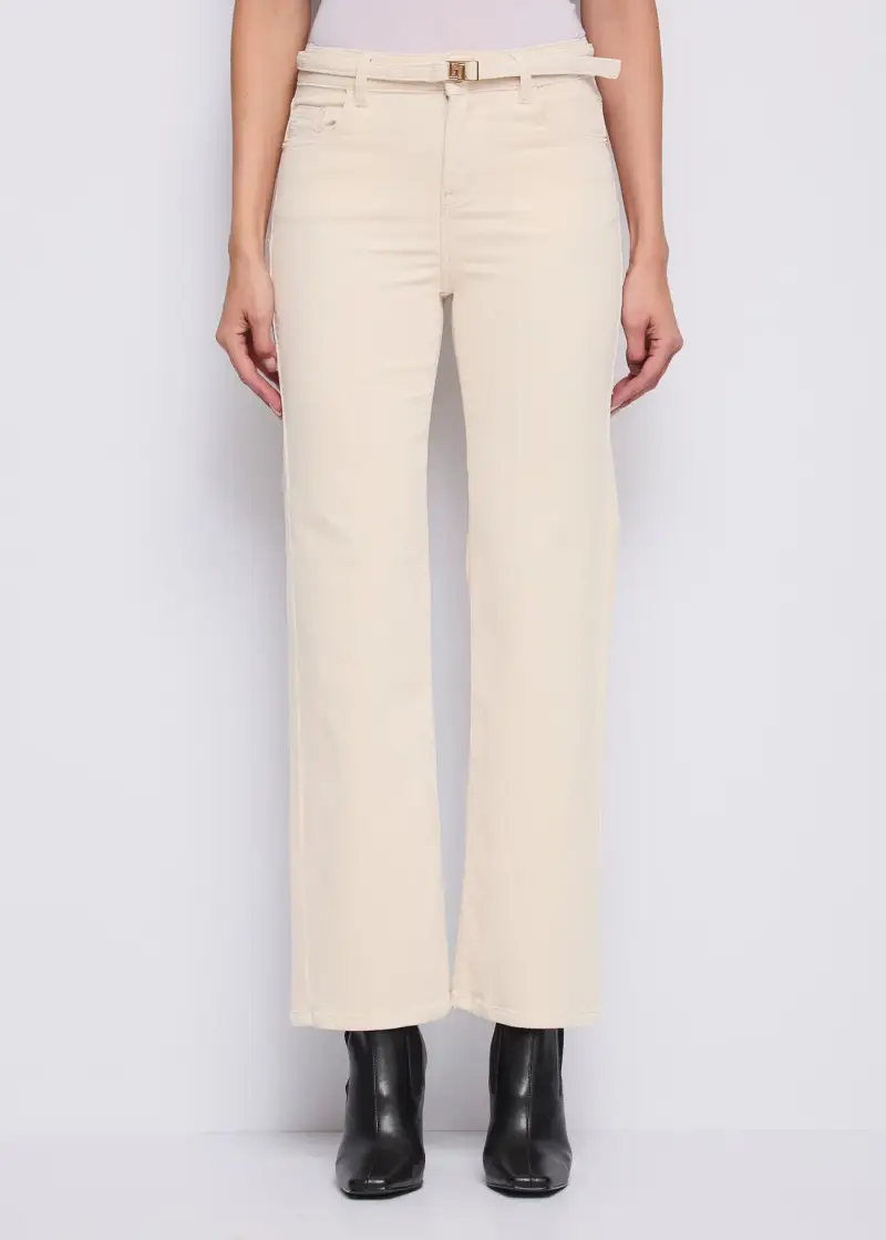 Jeans Pantaloni da donna in velluto di cotone con cintura Naturale