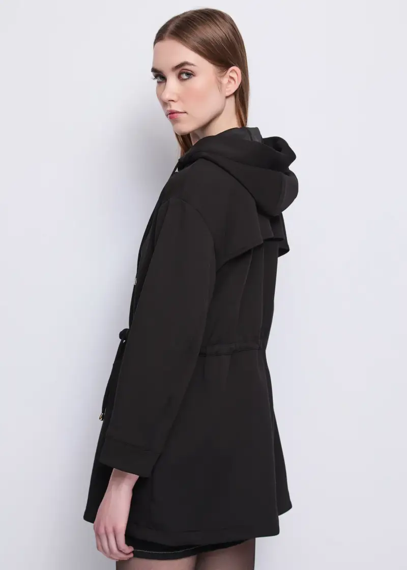 Jeans Parka da donna in misto cotone con cappuccio Nero miniatura 3