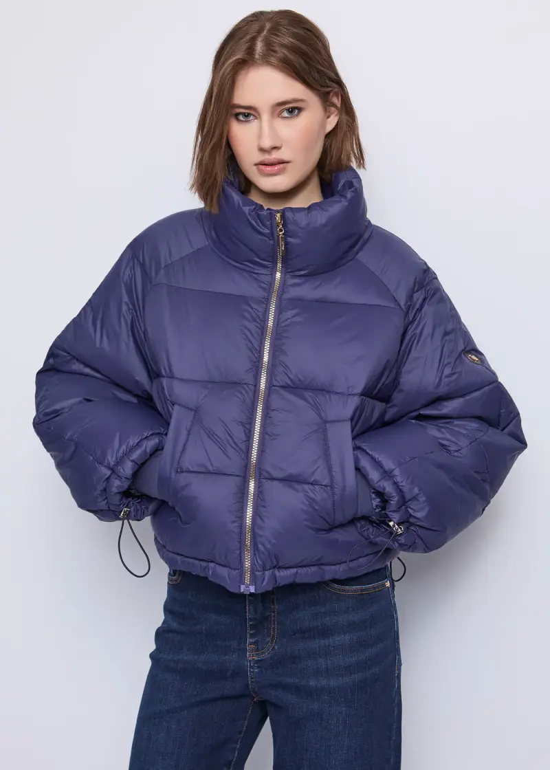 Jeans Piumino corto da donna con collo alto Blu