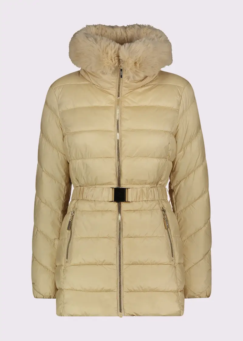 Jeans Piumino corto da donna con pelliccia e cintura Naturale