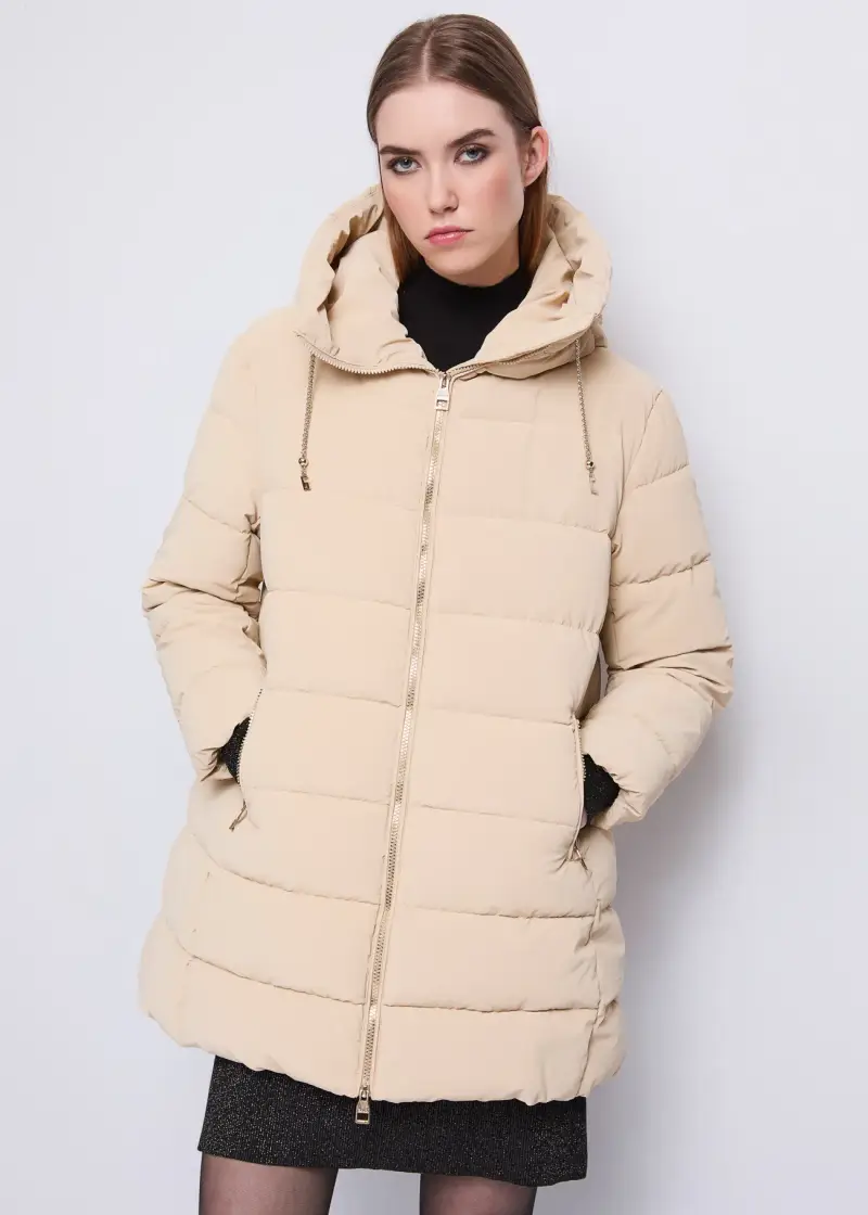 Jeans Piumino da donna con cappuccio e coulisse a catena Naturale