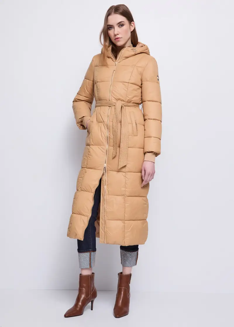 Jeans Piumino da donna con cappuccio e zip Marrone