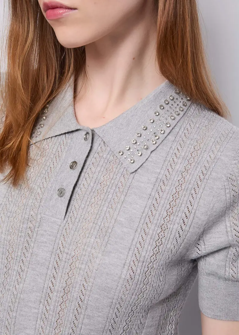 Jeans Polo da donna in filato con strass Nero