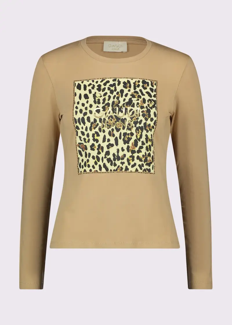 Jeans T-shirt beige da donna con stampa animalier Marrone