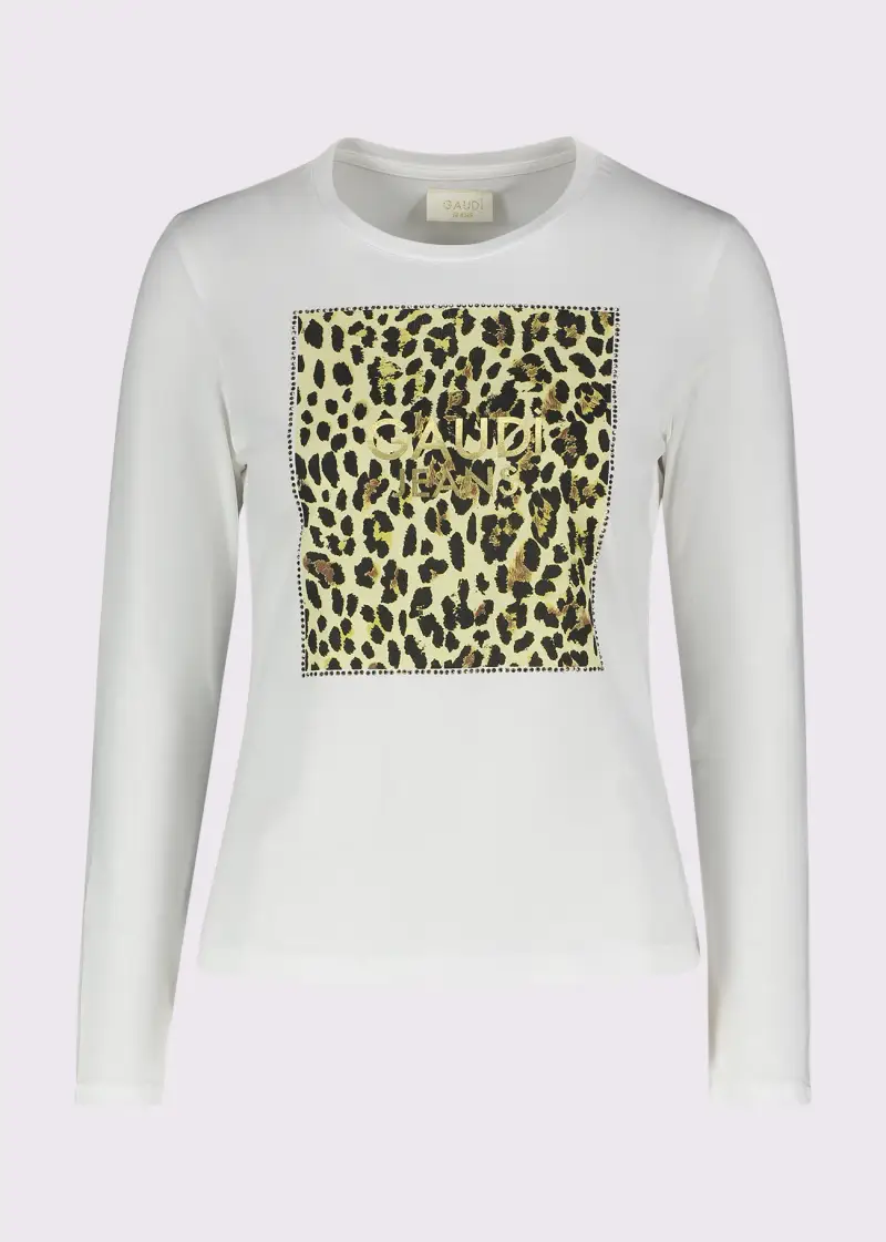 Jeans T-shirt bianca da donna con stampa animalier Bianco