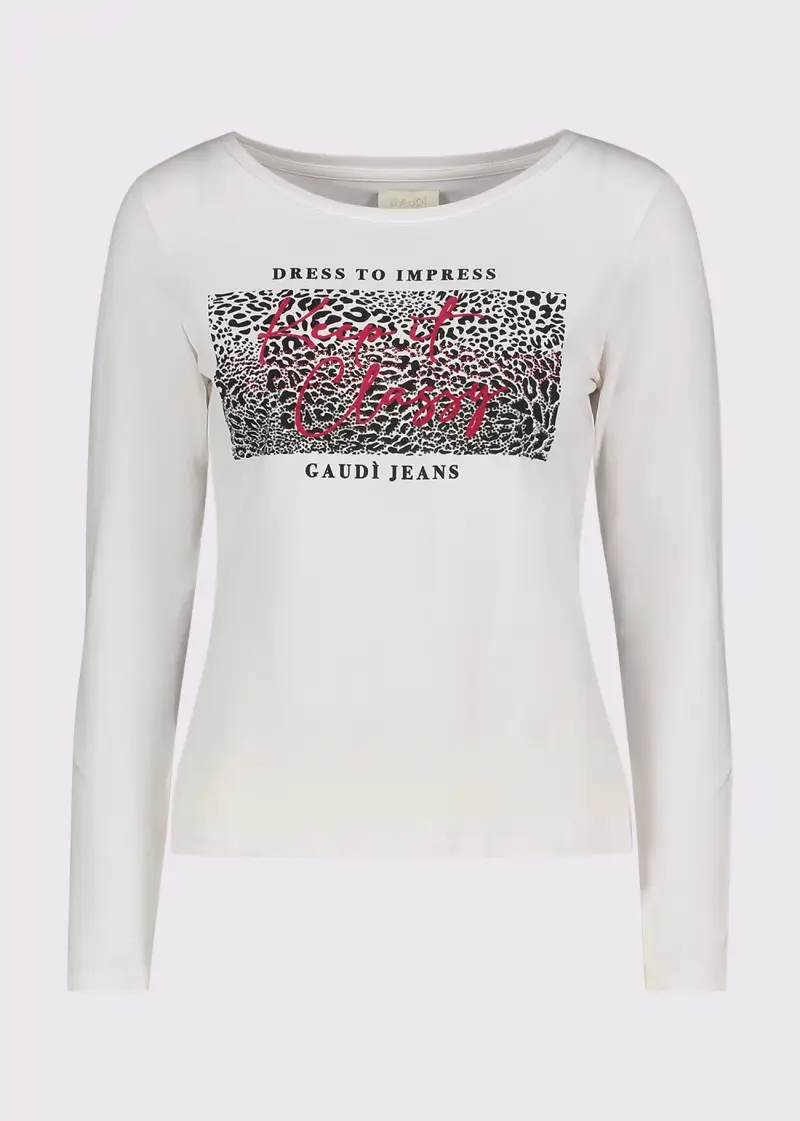 Jeans T-shirt da donna in jersey con stampa animalier Bianco
