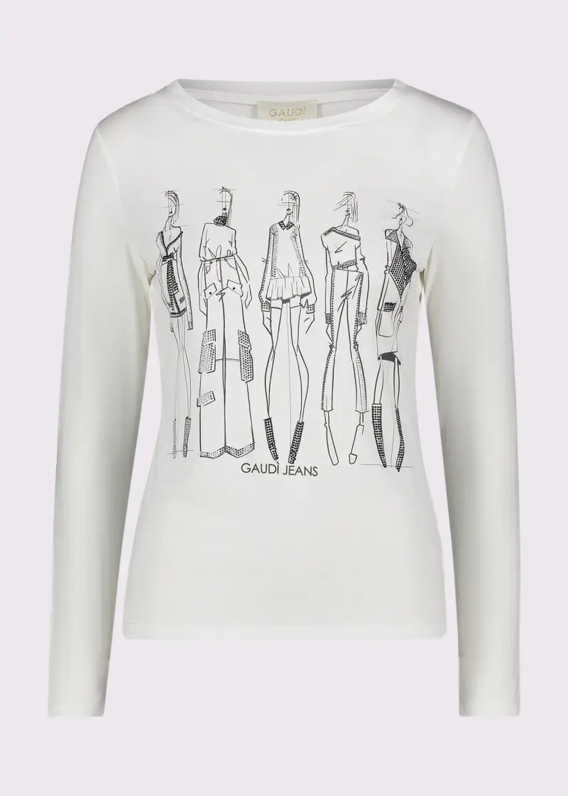 Jeans T-shirt da donna in jersey con stampa Bianco