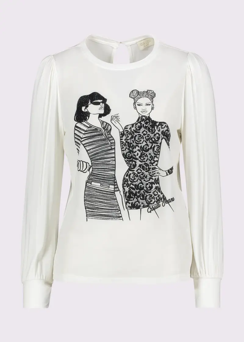 Jeans T-shirt da donna in jersey e georgette Bianco