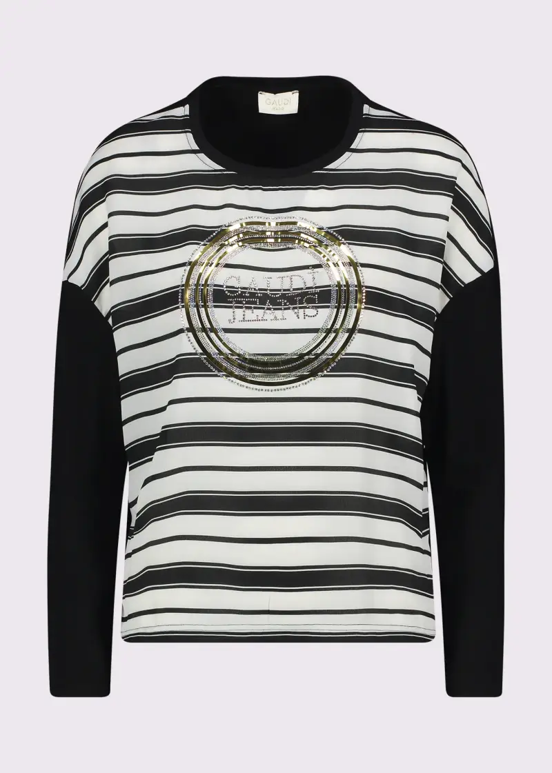 Jeans T-shirt da donna in jersey e georgette con logo Nero