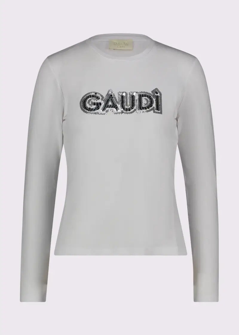 Jeans T-shirt grigia da donna con logo e strass Bianco