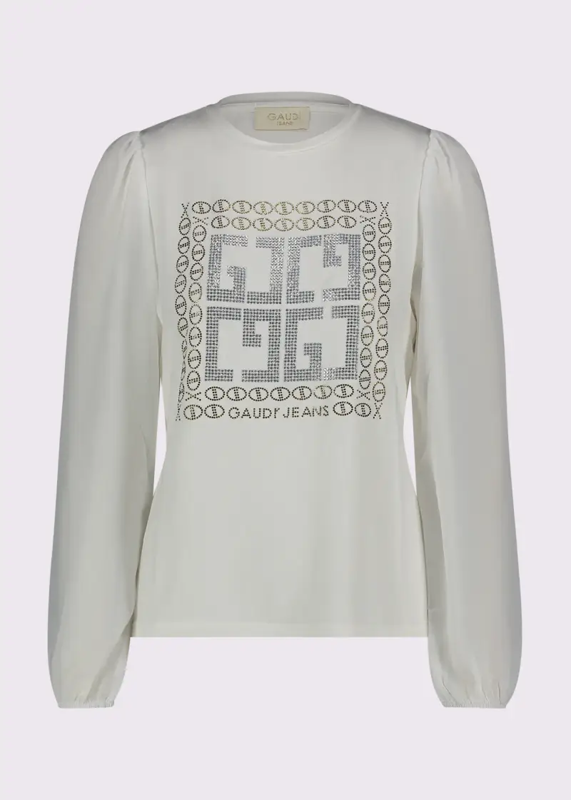 Jeans T-shirt nera da donna in jersey e georgette con logo Bianco