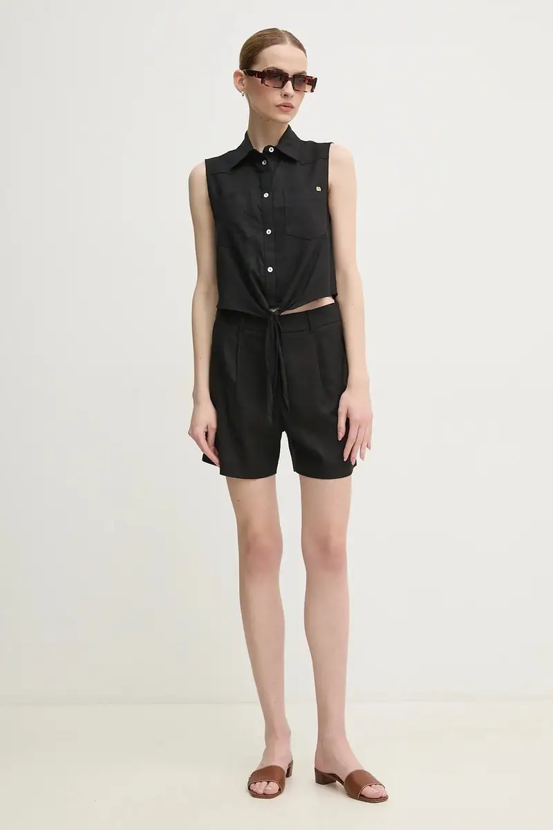 pantaloncini in lino donna colore nero 511BD25038 miniatura 2