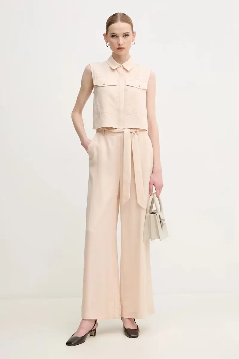 pantaloni donna colore beige 511BD25011 miniatura 2