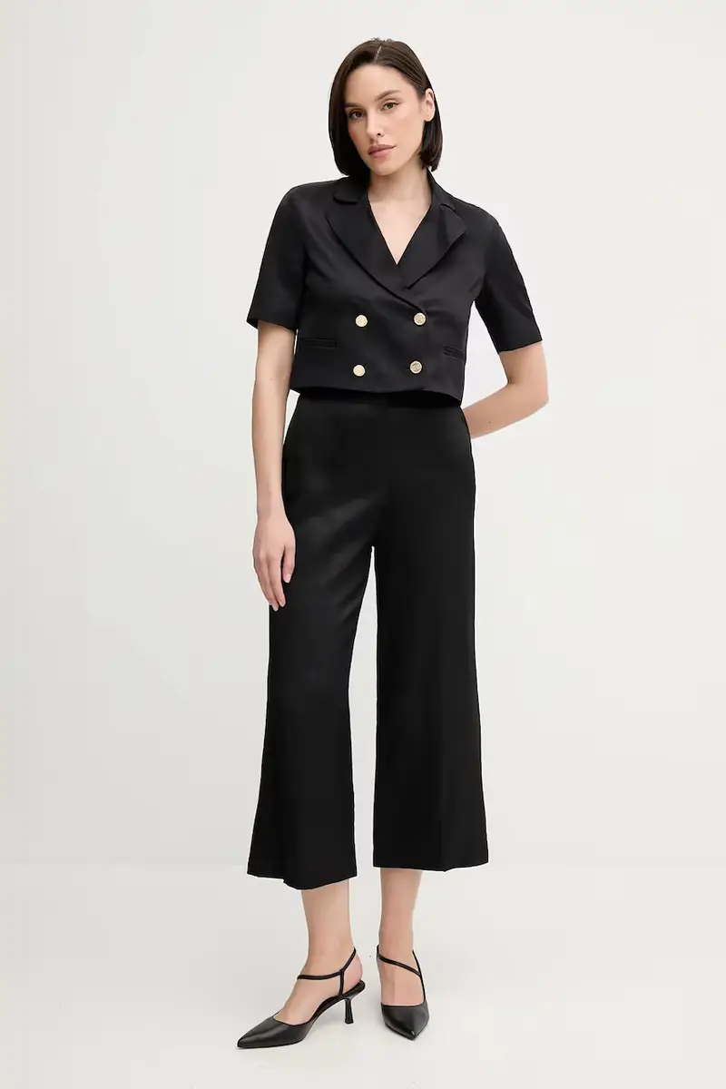 pantaloni in lino misto donna colore nero 511FD25009 miniatura 2