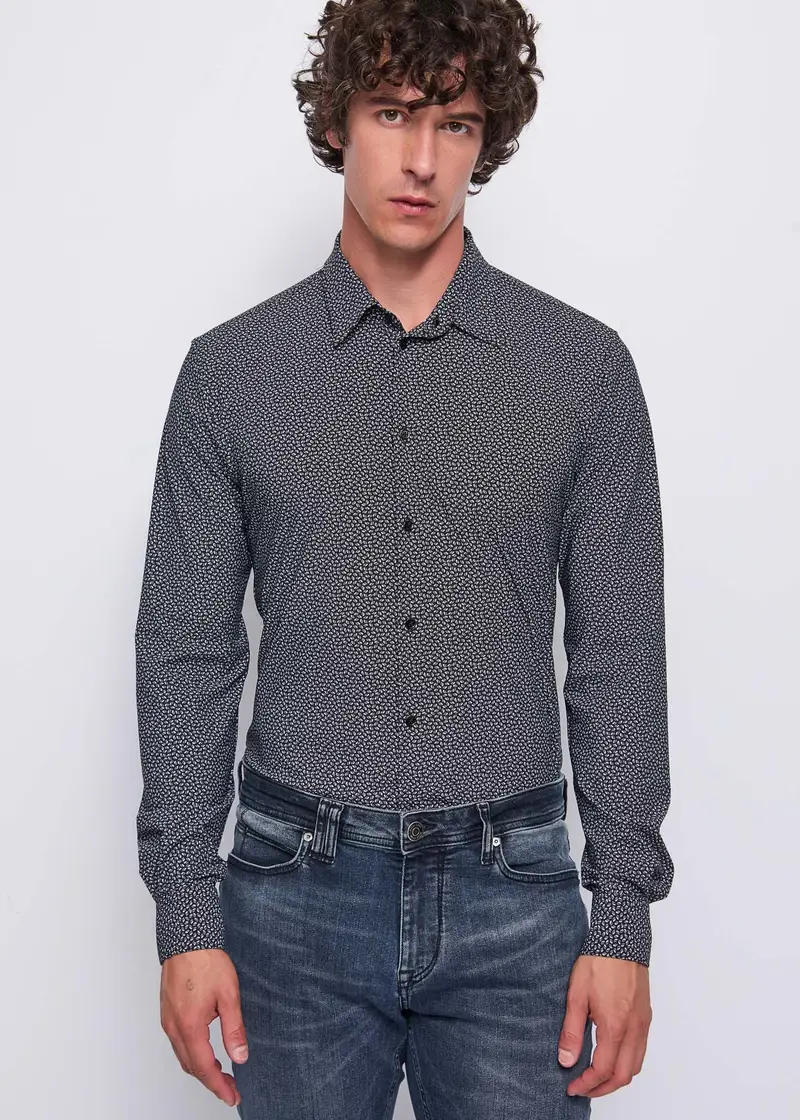 Uomo Camicia slim in nylon stampato Multicolore