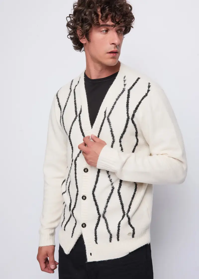 Uomo Cardigan bianco in lana Multicolore