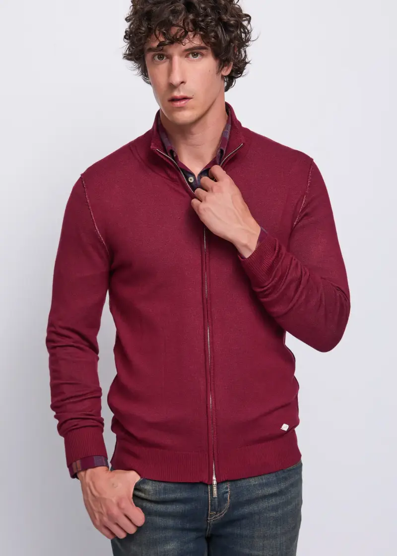 Uomo Cardigan rosso con zip Multicolore